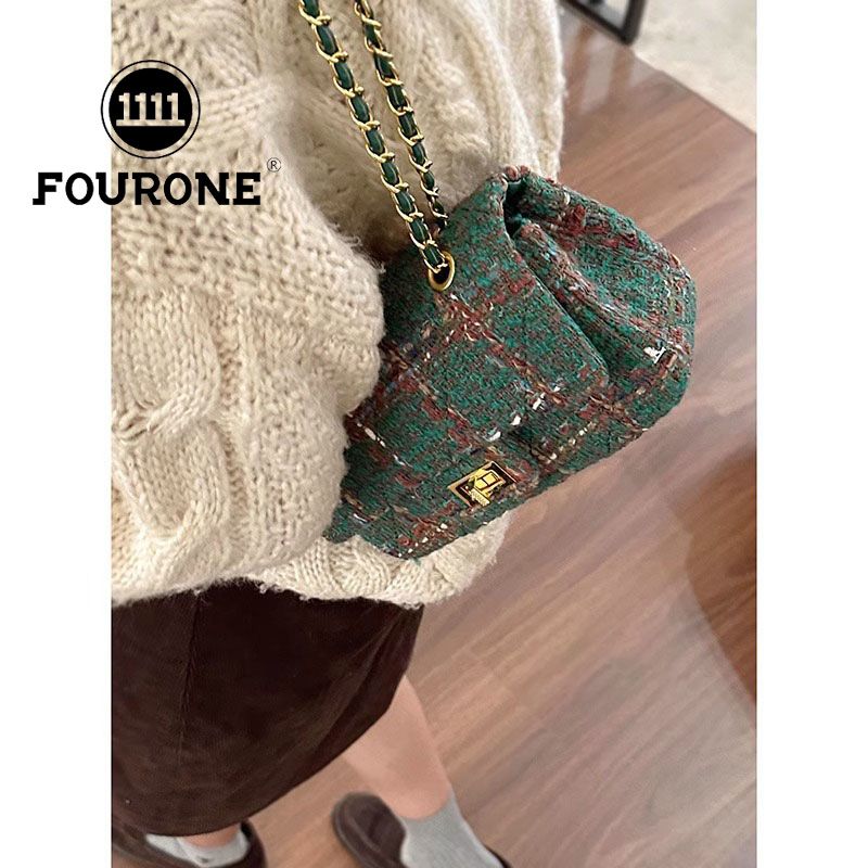 Xiaoxiangfeng Woolen Plaid Bag Women's New Trendy Fashion Chain Small Square Bag Versatile Shoulder Crossbody Bag
