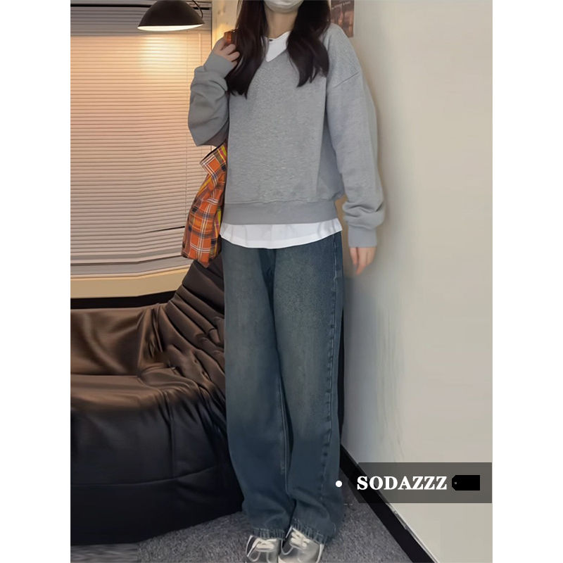 SODAZZZ秋冬季小個子美式灰色套頭長袖衛衣新款慵懶百搭寬鬆上衣