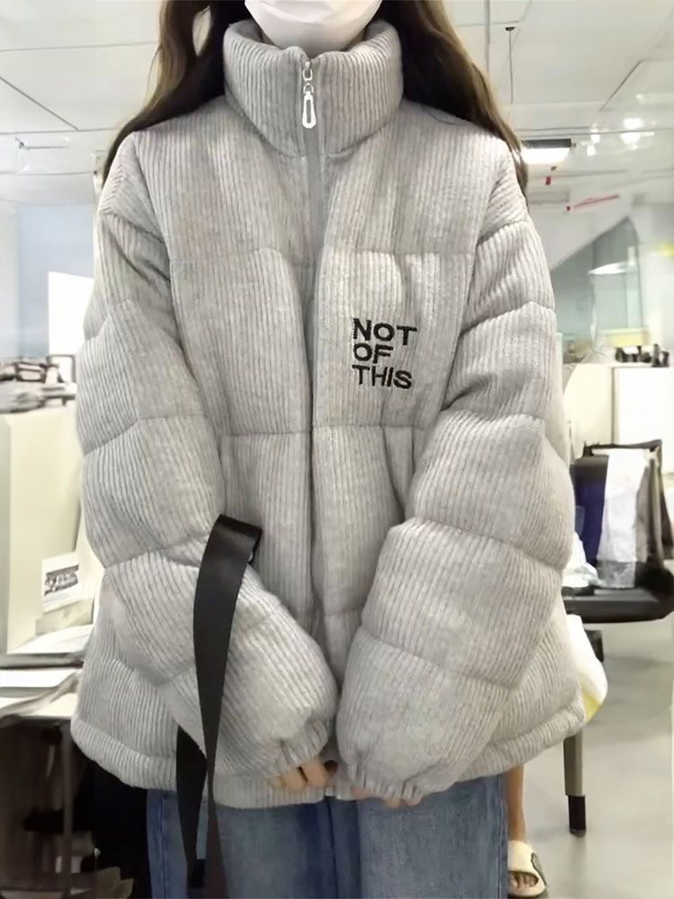 Korean style loose thickened extra thick corduroy cotton coat female student letter embroidered bread coat winter coat trendy