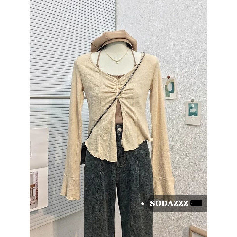 SODAZZZ美拉德純欲短款掛脖背心長袖長短款洋氣小眾上衣秋冬女ins