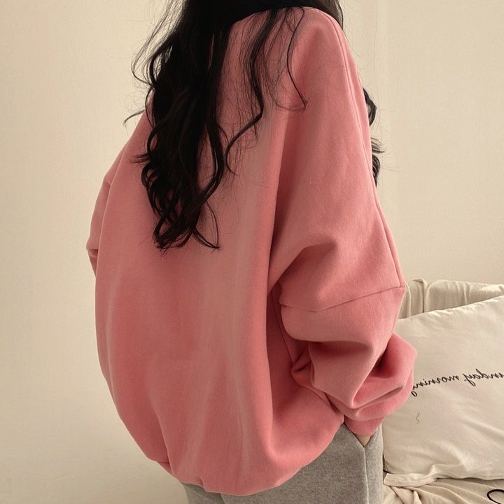 Dame 2023 ny hættetrøje med løstsiddende forår, efterår, vinter og tyk frakke med ekstra bomuldshættetrøje, plus size pink_voghion.com