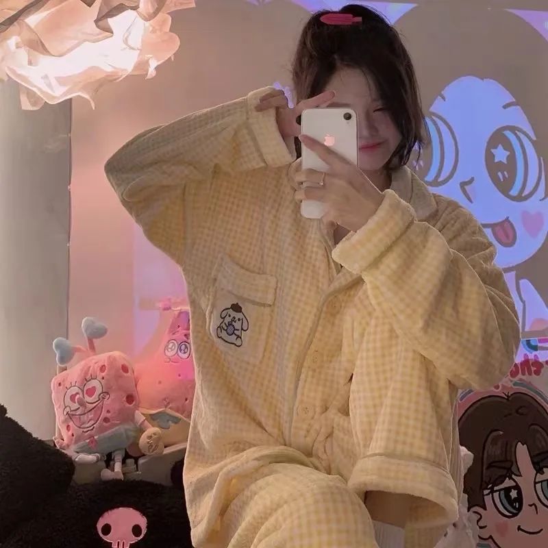 珊瑚絨睡衣女秋冬季加厚新款布丁狗法蘭絨可愛甜美學生家居服套裝