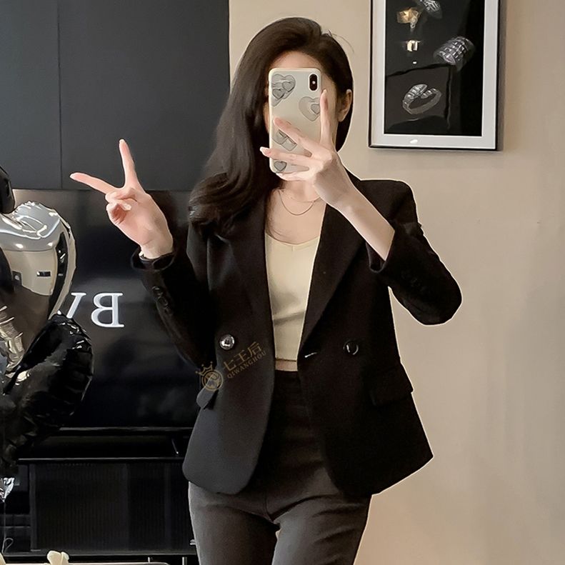 Black casual suit jacket for women spring and autumn 2024 new professional temperament small slim slim suit top