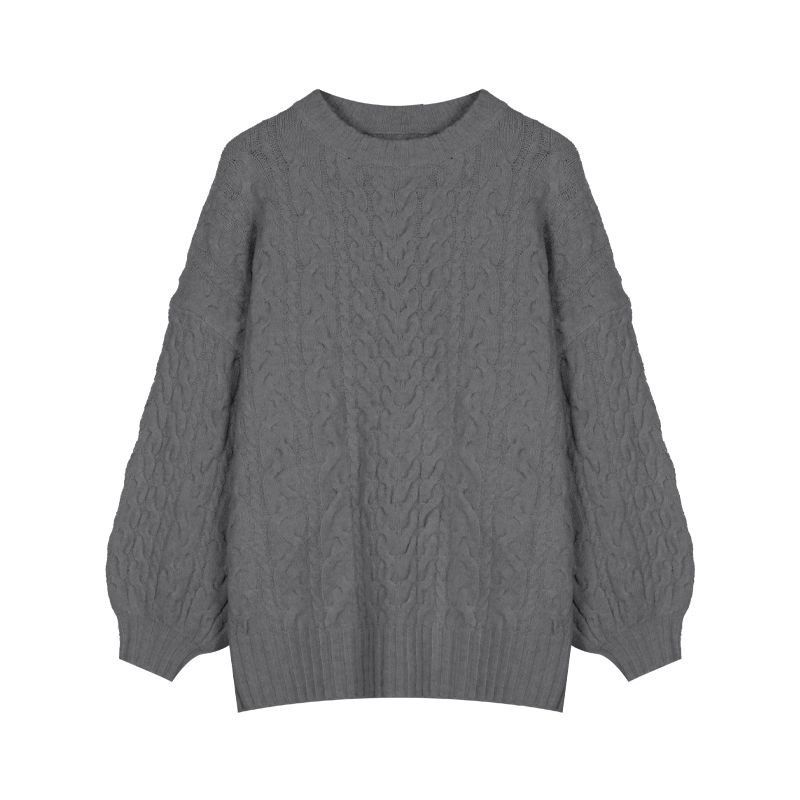 Lazy style pullover knitted sweater women's autumn Korean version 2023 new lantern sleeve twist loose long-sleeved top