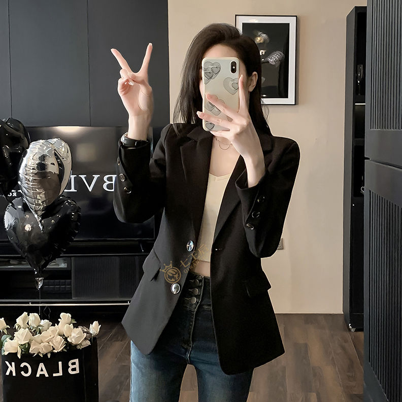 High-end small suit jacket for women 2024 new spring and autumn high-end street Korean version casual black suit top