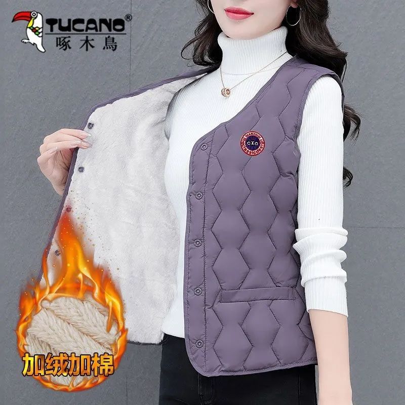 Woodpecker high-end down cotton vest for women 2023 autumn and winter new style versatile thin upper-grade top with vest inside