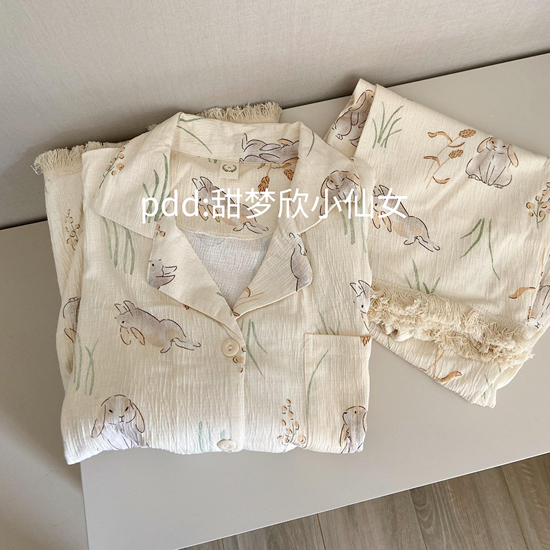 可愛兔子睡衣女春秋款長袖長褲ins風日系卡通學生居家服套裝外穿