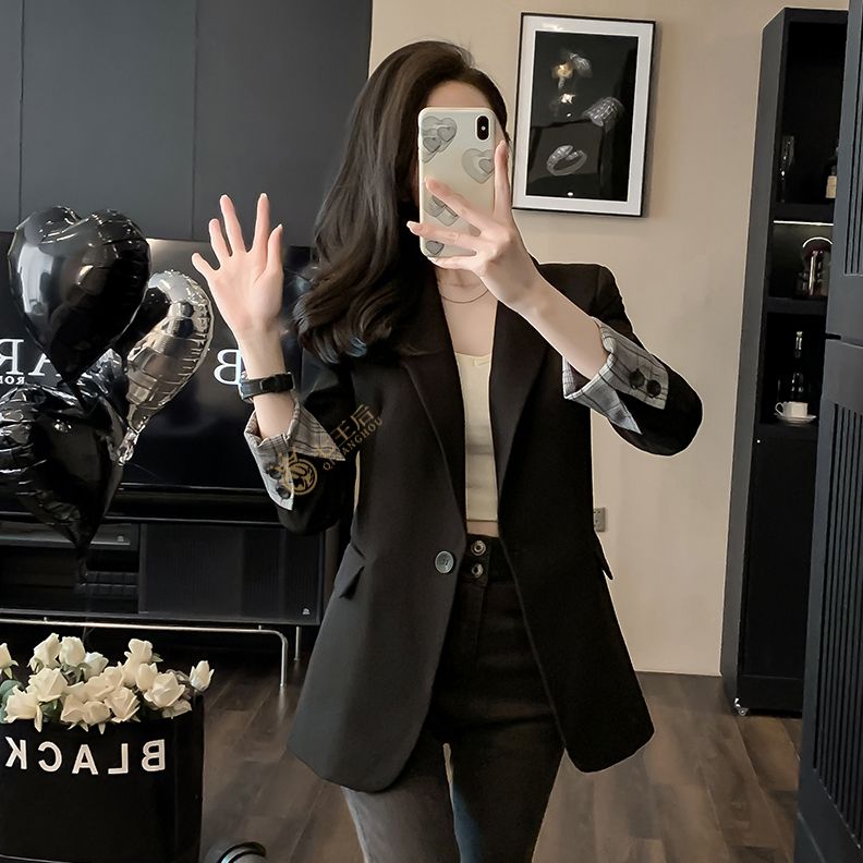 Black suit jacket for women small 2024 new spring and autumn high-end slim waist women's professional suit