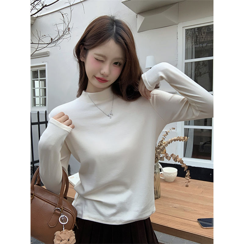 半高領白色打底衫女秋季韓版2023新款加厚保暖內搭純欲風長袖T恤