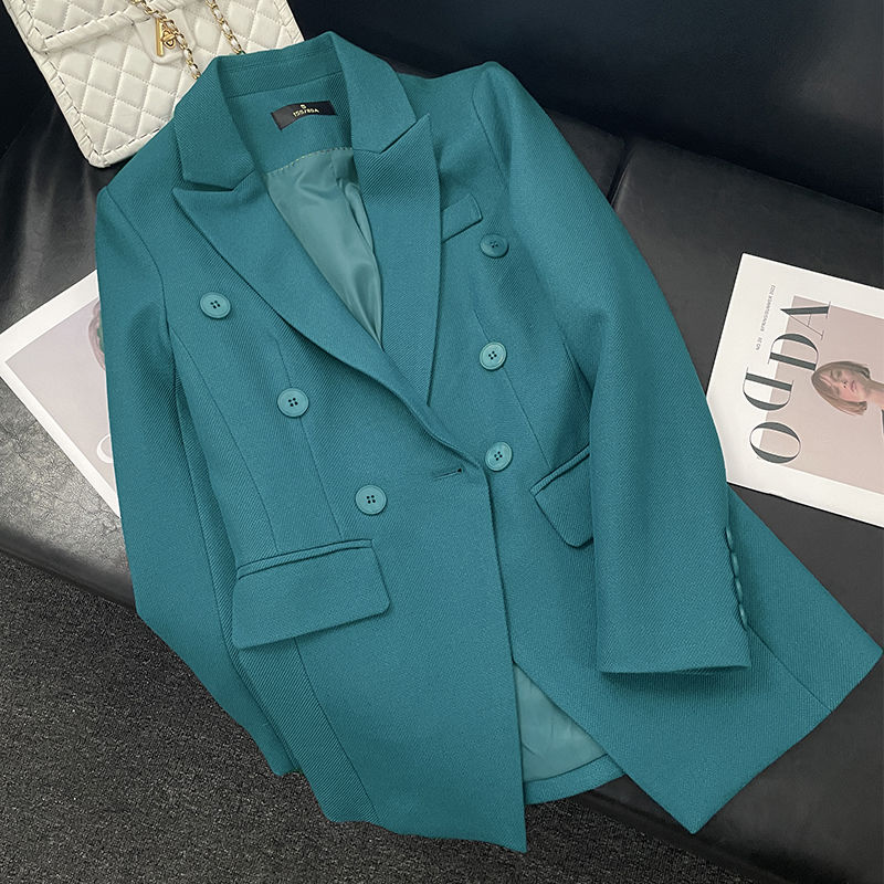 Khaki blazer women's autumn and winter 2023 new high-end fashion Korean style double-breasted niche suit top