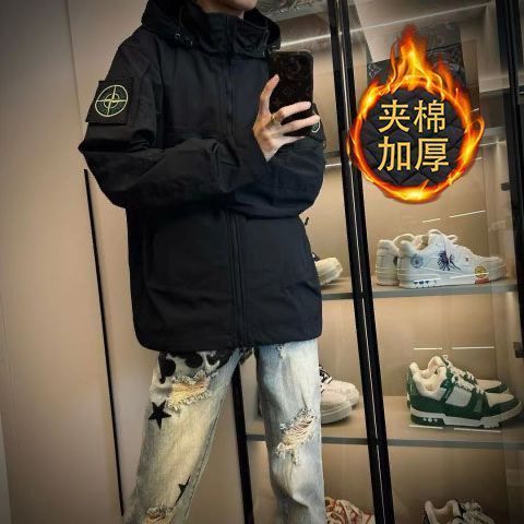 2023新款美式機能工裝寬鬆連帽棉服男士外套男春秋冬季衝鋒衣棉衣