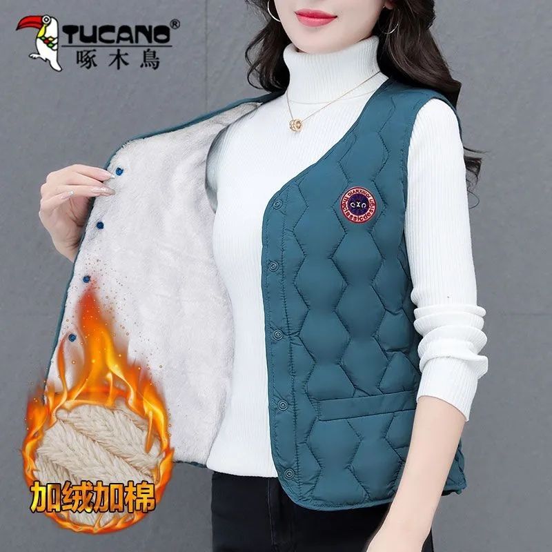 Woodpecker high-end down cotton vest for women 2023 autumn and winter new style versatile thin upper-grade top with vest inside
