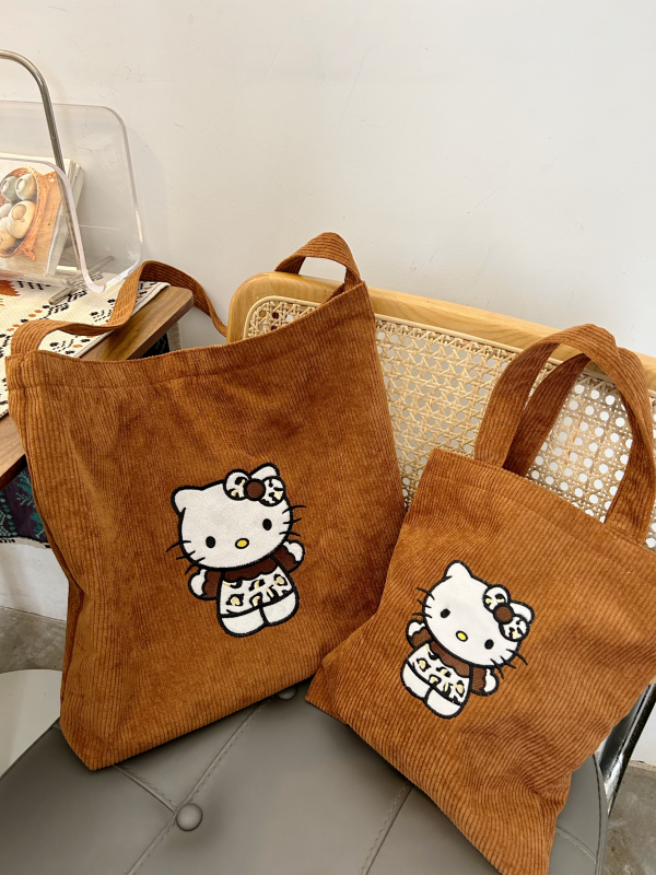 Autumn and winter Maillard style corduroy hellokitty bag girly heart shoulder crossbody bag large capacity handbag