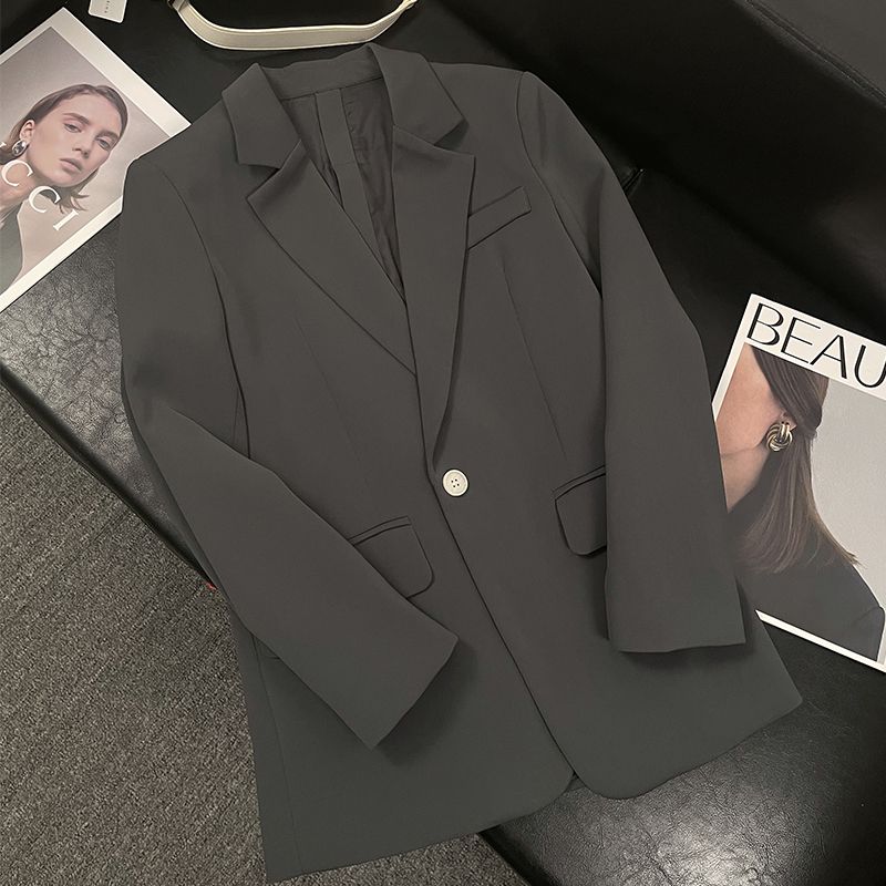 灰色西裝外套女春秋2023新款時尚高級感氣質休閒一粒扣小西服上衣