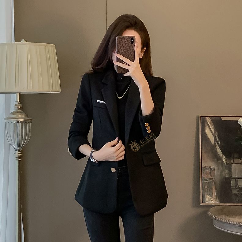 Casual suit jacket for women 2023 new autumn and winter small slim fashion design thickened suit top