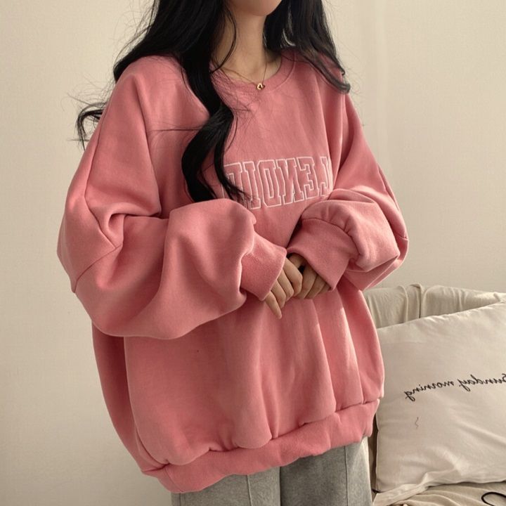 Dame 2023 ny hættetrøje med løstsiddende forår, efterår, vinter og tyk frakke med ekstra bomuldshættetrøje, plus size pink_voghion.com