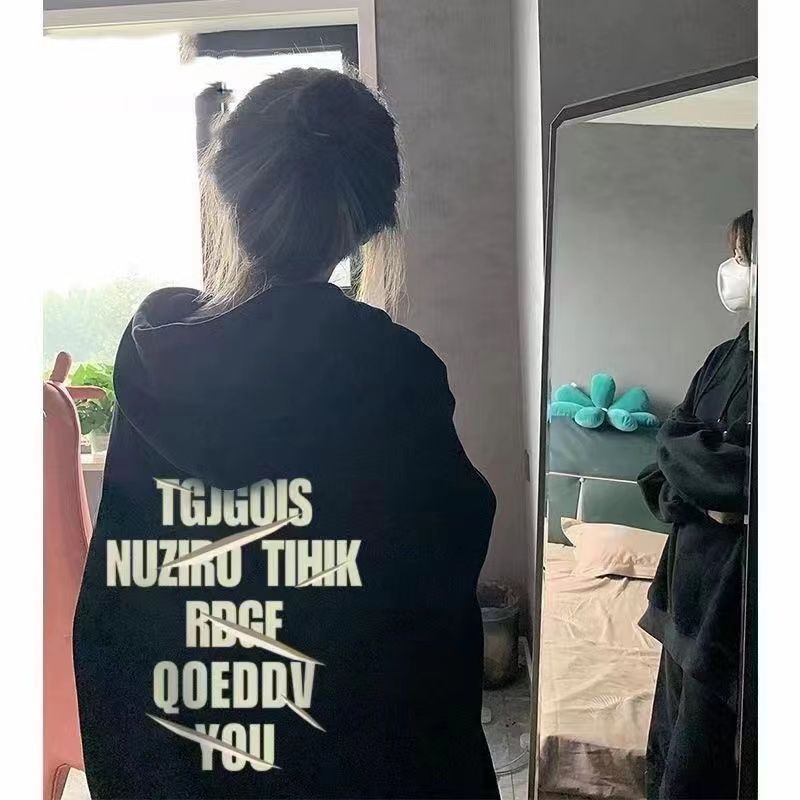 美式復古字母印花連帽衛衣女百搭秋冬季慵懶風上衣帽衫潮牌外套