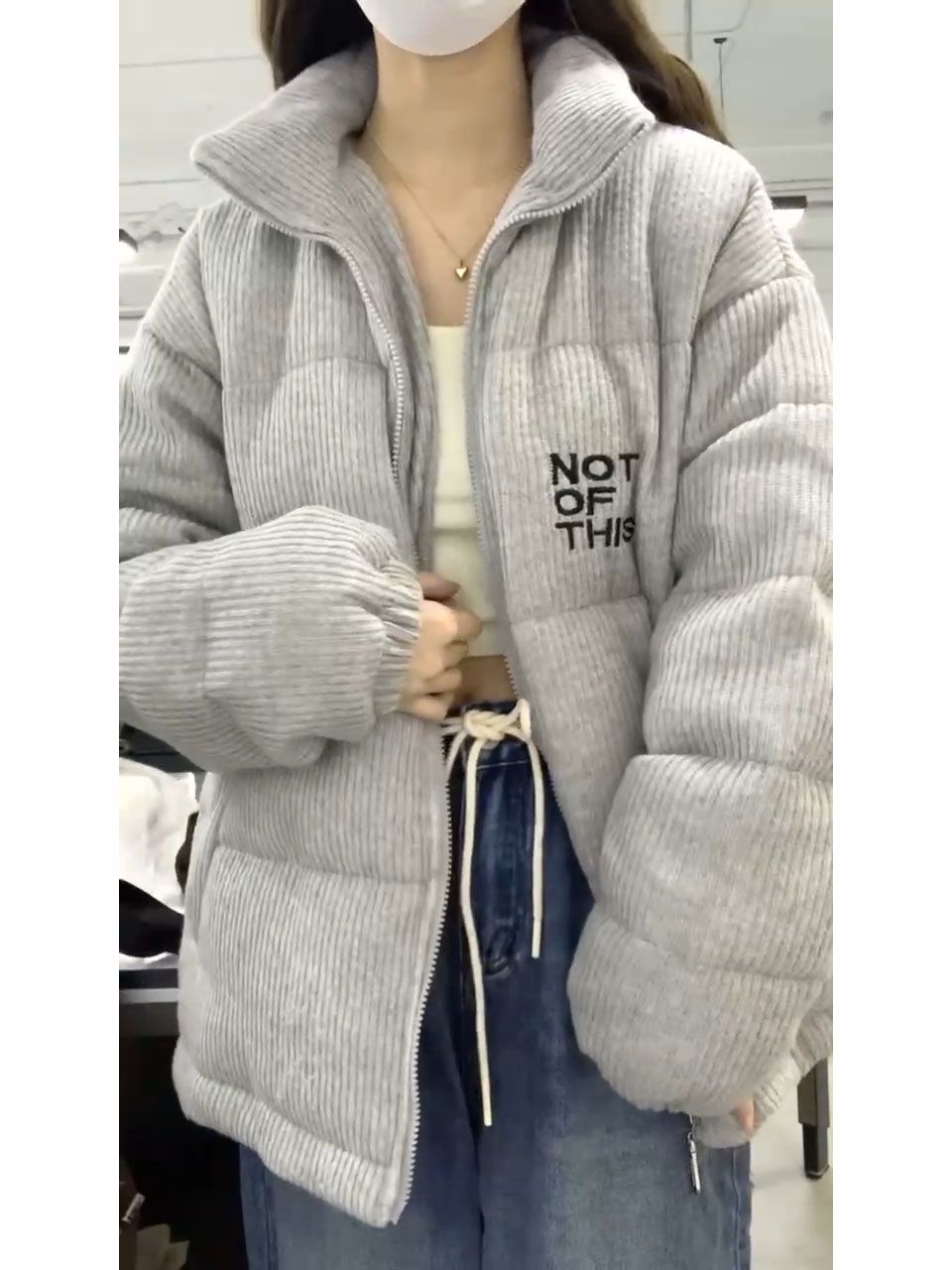 Korean style loose thickened extra thick corduroy cotton coat female student letter embroidered bread coat winter coat trendy