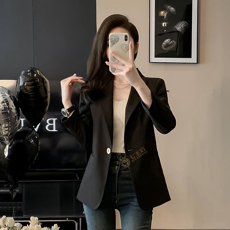 Black suit jacket for women spring and autumn 2024 new Korean style casual high-end temperament internet celebrity professional small suit