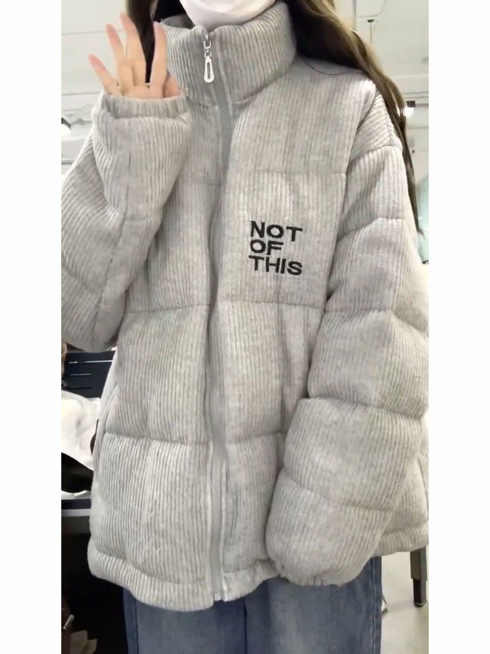 Korean style loose thickened extra thick corduroy cotton coat female student letter embroidered bread coat winter coat trendy