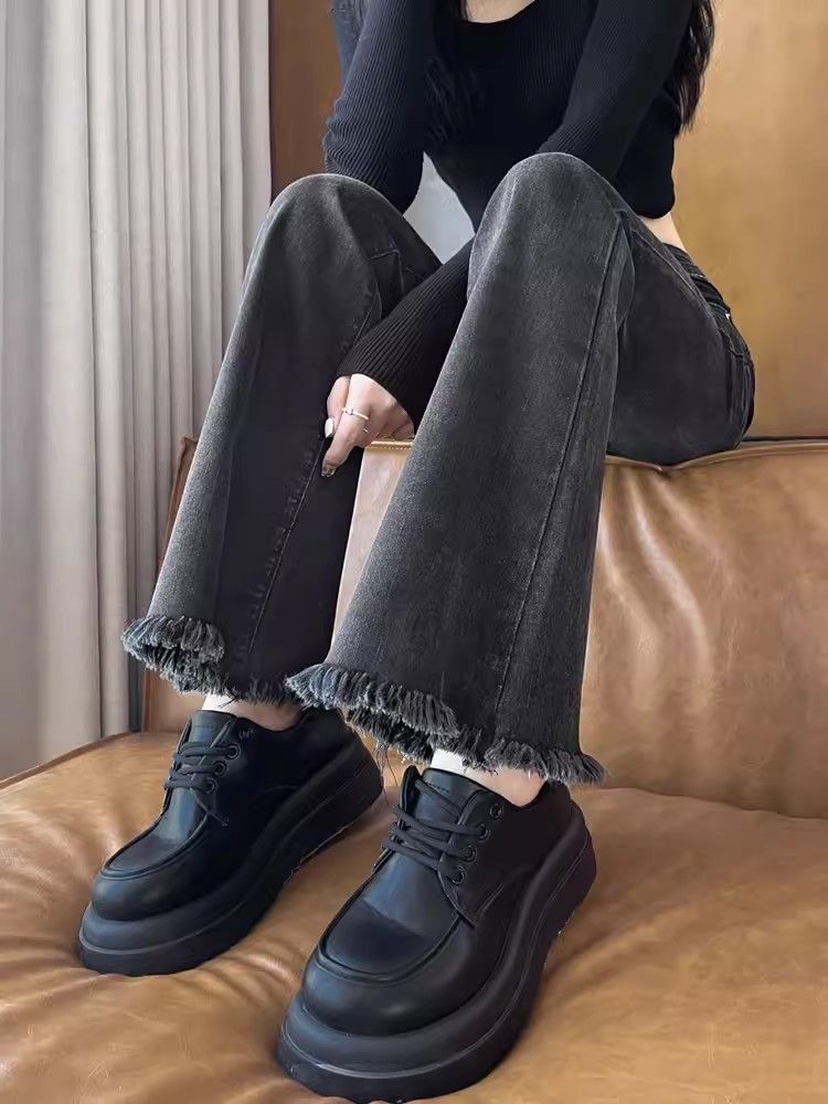 美式微喇牛仔褲女2023年秋冬新款復古高腰修身顯瘦喇叭馬蹄褲子潮