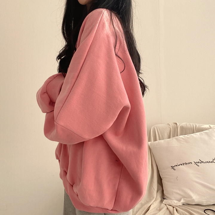 Dame 2023 ny hættetrøje med løstsiddende forår, efterår, vinter og tyk frakke med ekstra bomuldshættetrøje, plus size pink_voghion.com