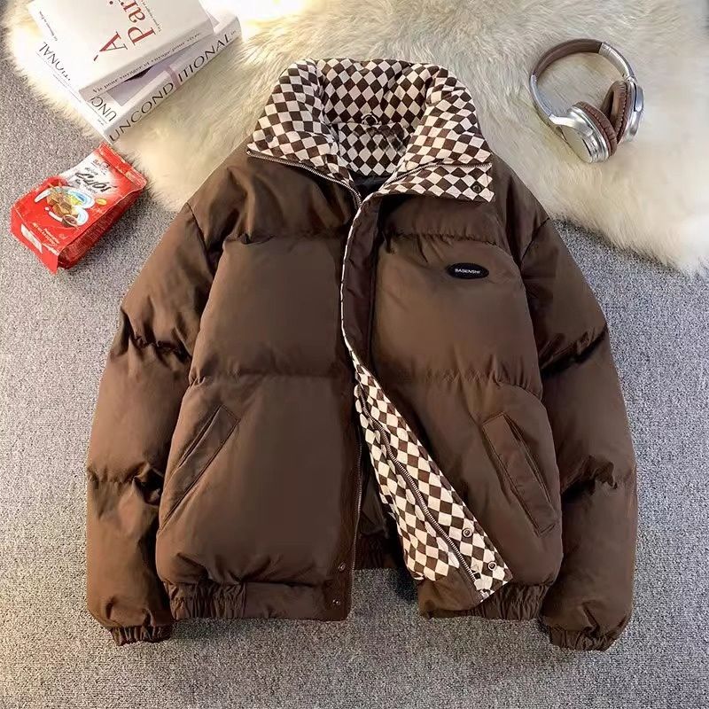 胖妹妹大碼200斤港風棋盤格加厚麵包服棉衣女冬季棉服外套女ins潮