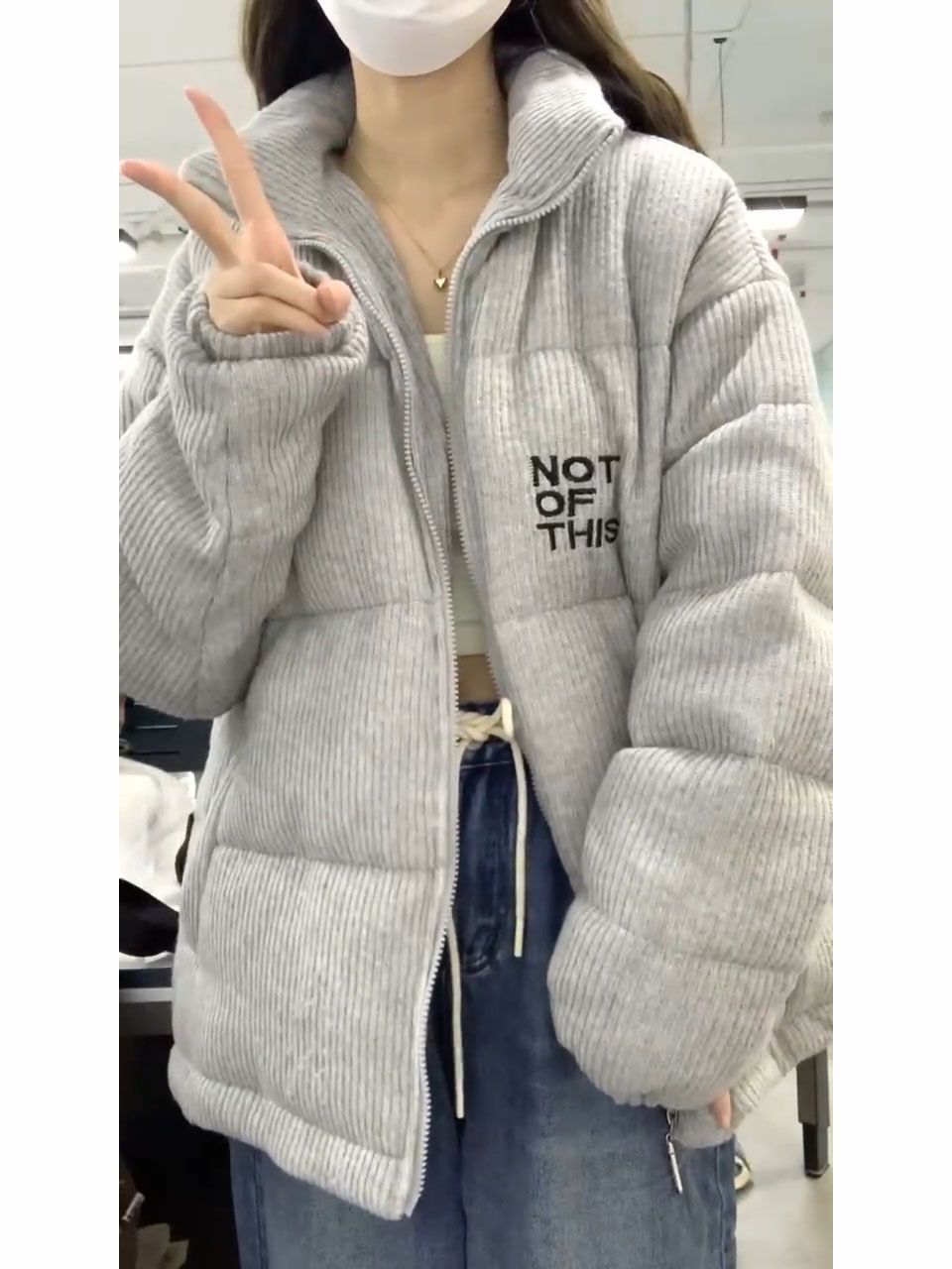 Korean style loose thickened extra thick corduroy cotton coat female student letter embroidered bread coat winter coat trendy