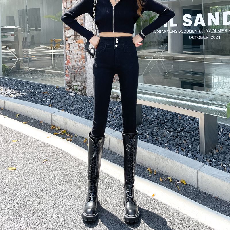 2023新款高腰設計感韓版牛仔褲女緊身提臀顯身材百搭外穿鉛筆褲