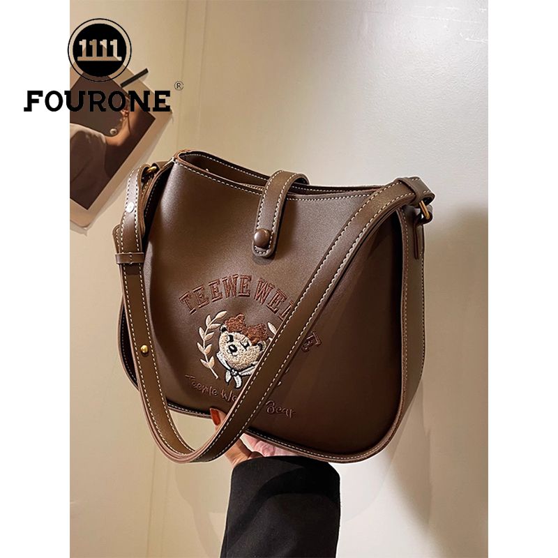 Cartoon embroidered bag women's fashion high-end shoulder armpit bag retro versatile crossbody bucket bag