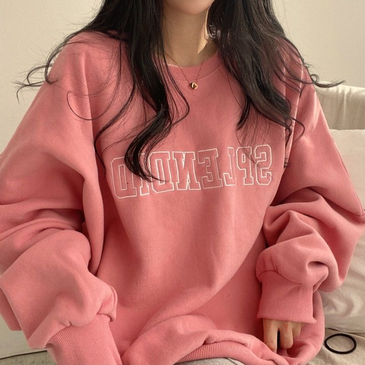 Dame 2023 ny hættetrøje med løstsiddende forår, efterår, vinter og tyk frakke med ekstra bomuldshættetrøje, plus size pink_voghion.com