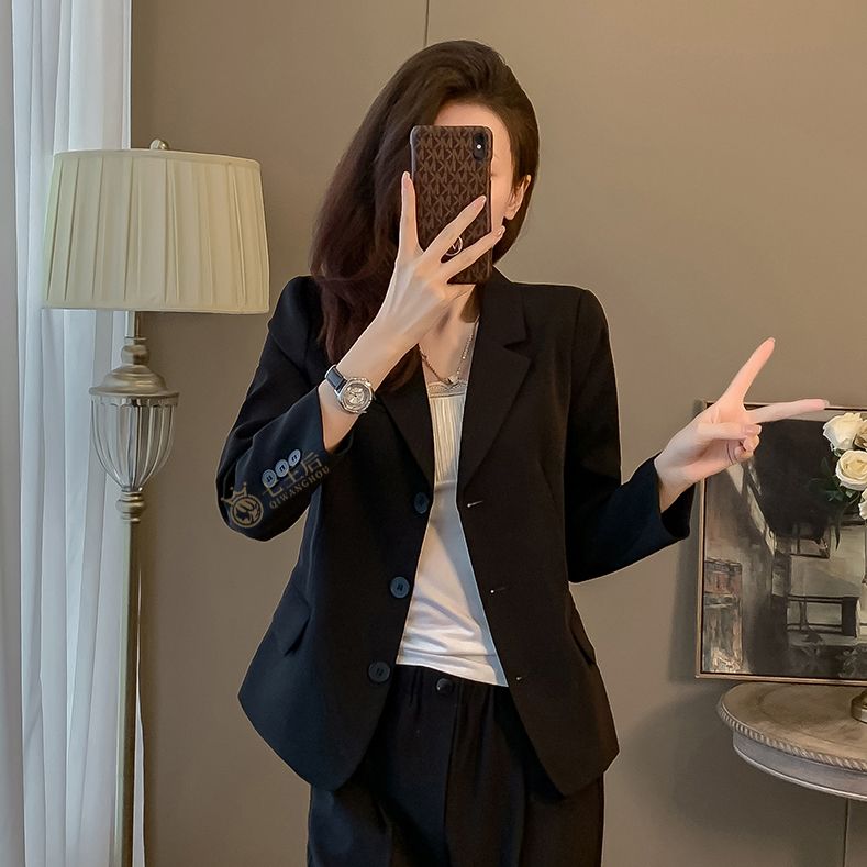 Black suit jacket for women spring and autumn 2024 new style small, high-end, street style, Korean style loose suit