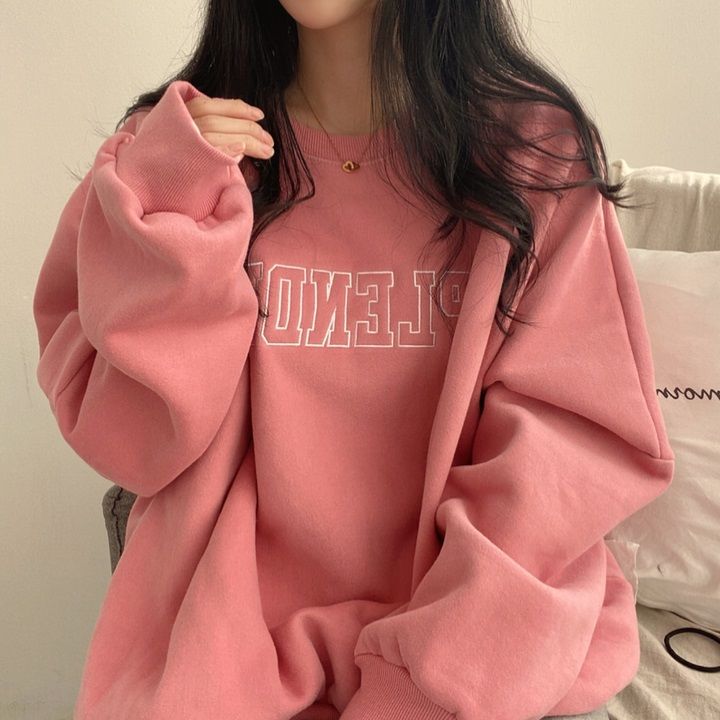 Dame 2023 ny hættetrøje med løstsiddende forår, efterår, vinter og tyk frakke med ekstra bomuldshættetrøje, plus size pink_voghion.com