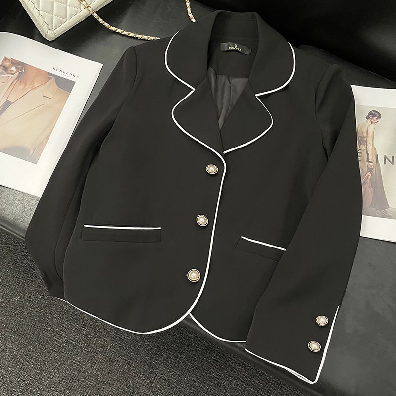 Black short suit jacket for women petite 2023 new spring and autumn temperament socialite small fragrant style suit top for women