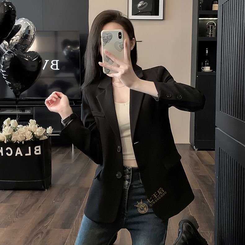 休閒黑色西裝外套女2024新款春秋小個子韓版休閒氣質職業西服上衣
