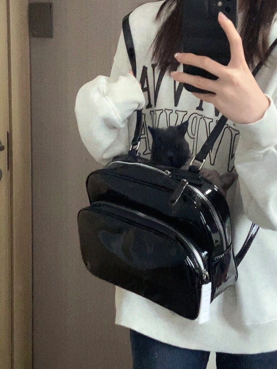 JENNIE同款包包女2023秋新款可愛俏皮純色百搭休閒黑色雙肩小背包