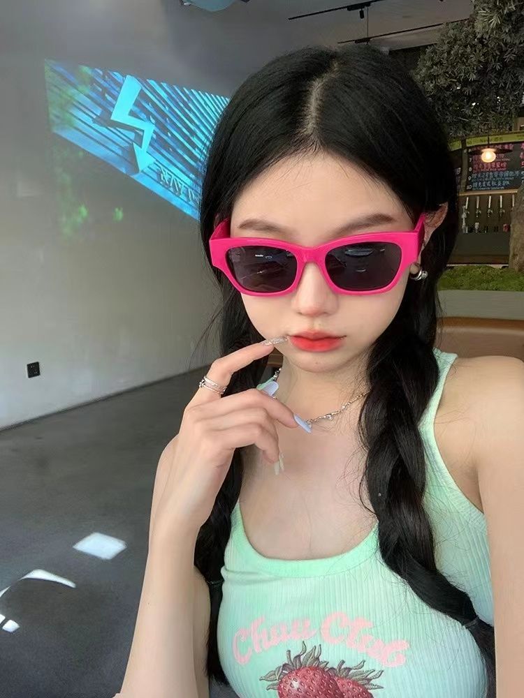 夏日可愛芭比粉墨鏡防紫外線小框拍照復古圓形太陽眼鏡多巴胺眼鏡