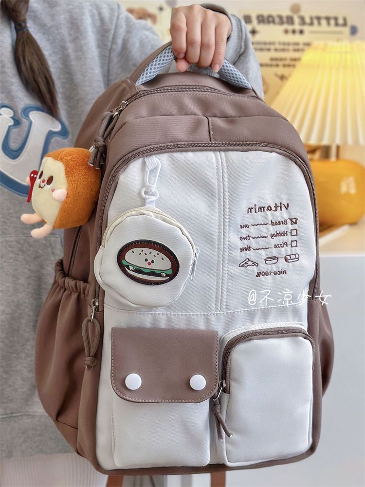 Japanese ins cute large-capacity schoolbag female student contrasting color small fresh niche versatile backpack computer backpack