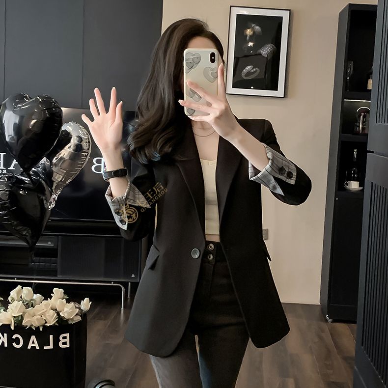 黑色西裝外套女小個子2024新款春秋季修身顯瘦韓版休閒高級感西服