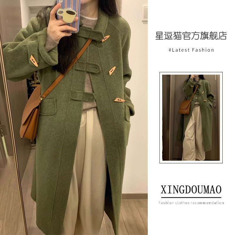 Horn button woolen coat women's woolen coat 2023 new winter high-end sense small Korean style Hepburn style