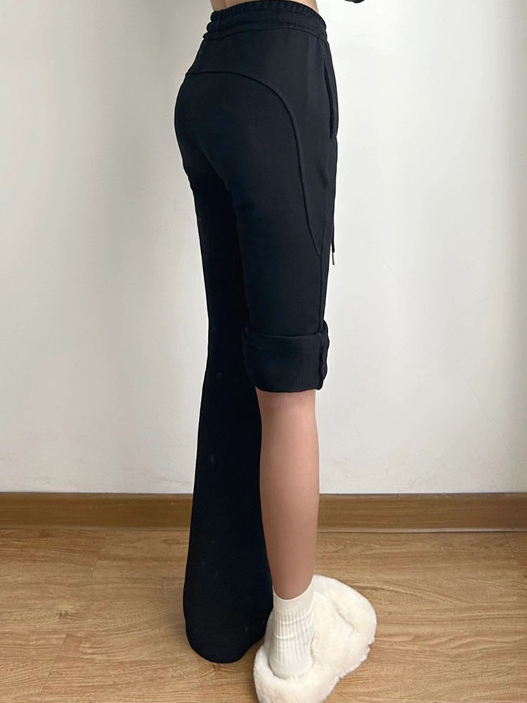 Black boot-cut casual pants for women  winter new high-waisted elastic slim slimming versatile straight flared pants