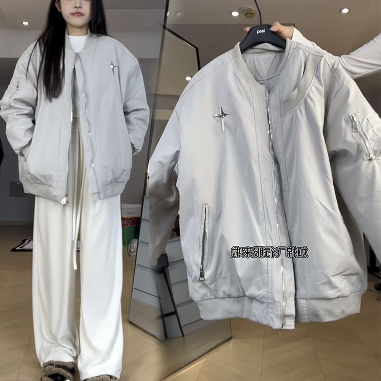 美式高街夾棉加厚飛行員夾克女潮牌情侶棒球服棉衣ins棉服外套
