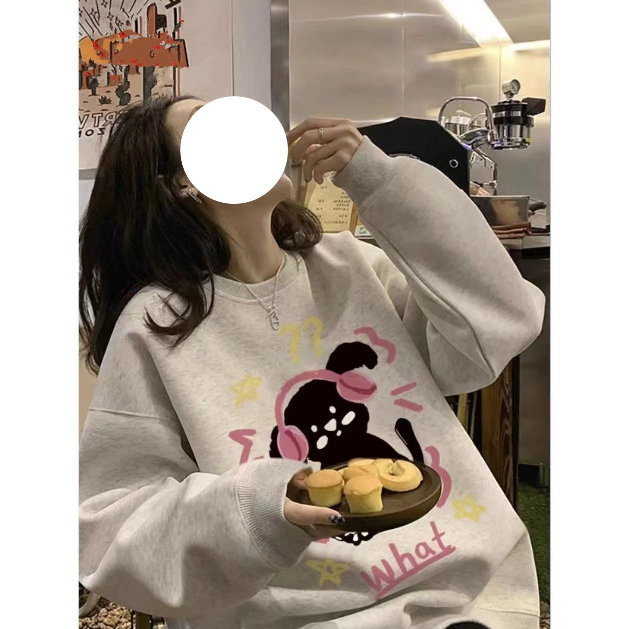 美式街頭潮酷校園風卡通印花新款圓領衛衣男女情侶秋冬外套ins