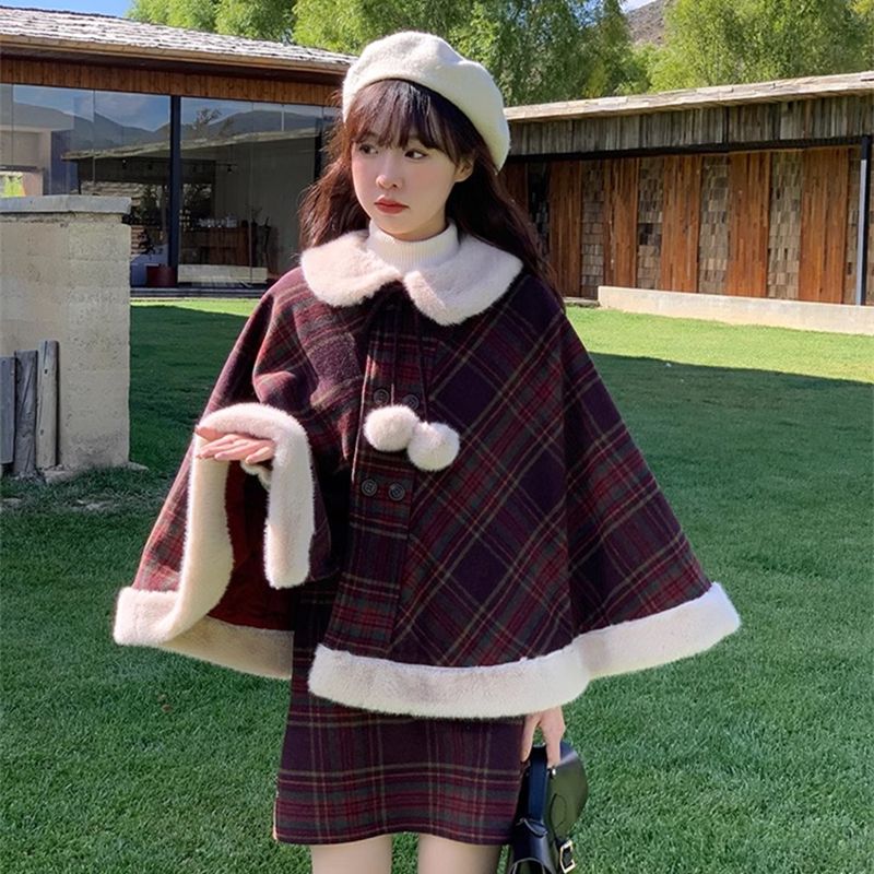British style woolen short coat 2023 autumn and winter new style quilted small cloak style woolen coat for women