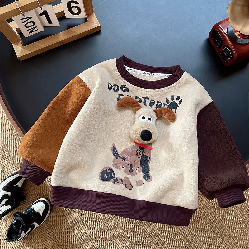 2023 Winter Children's Fashionable Pullover Round Neck Children's Fashionable Baby Fleece Sweatshirt Children's Sweatshirt with Thick Velvet