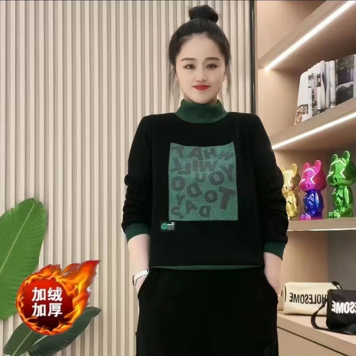 高領加絨加厚衛衣女秋冬季新款寬鬆時尚穿搭洋氣減齡休閒長袖上衣