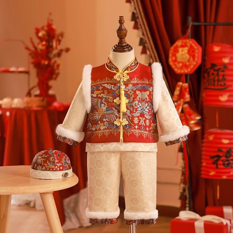 寶寶周歲禮服男童中式秋冬兒童抓周衣服一歲百天唐裝拜年服漢服冬