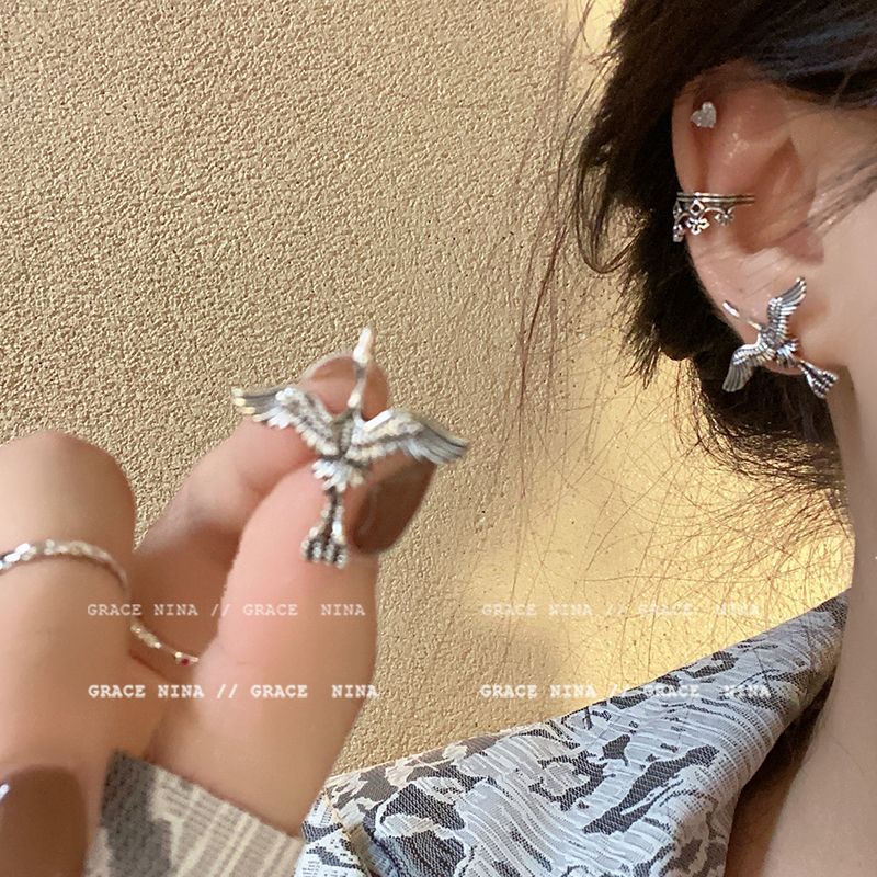 從南到北~虞書欣同款做舊仙鶴耳釘小眾獨特耳環國風耳飾女高級感