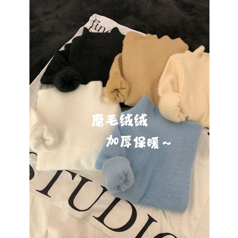 半高領一體絨打底衫女內搭秋冬季新款加絨加厚毛衣洋氣保暖針織衫
