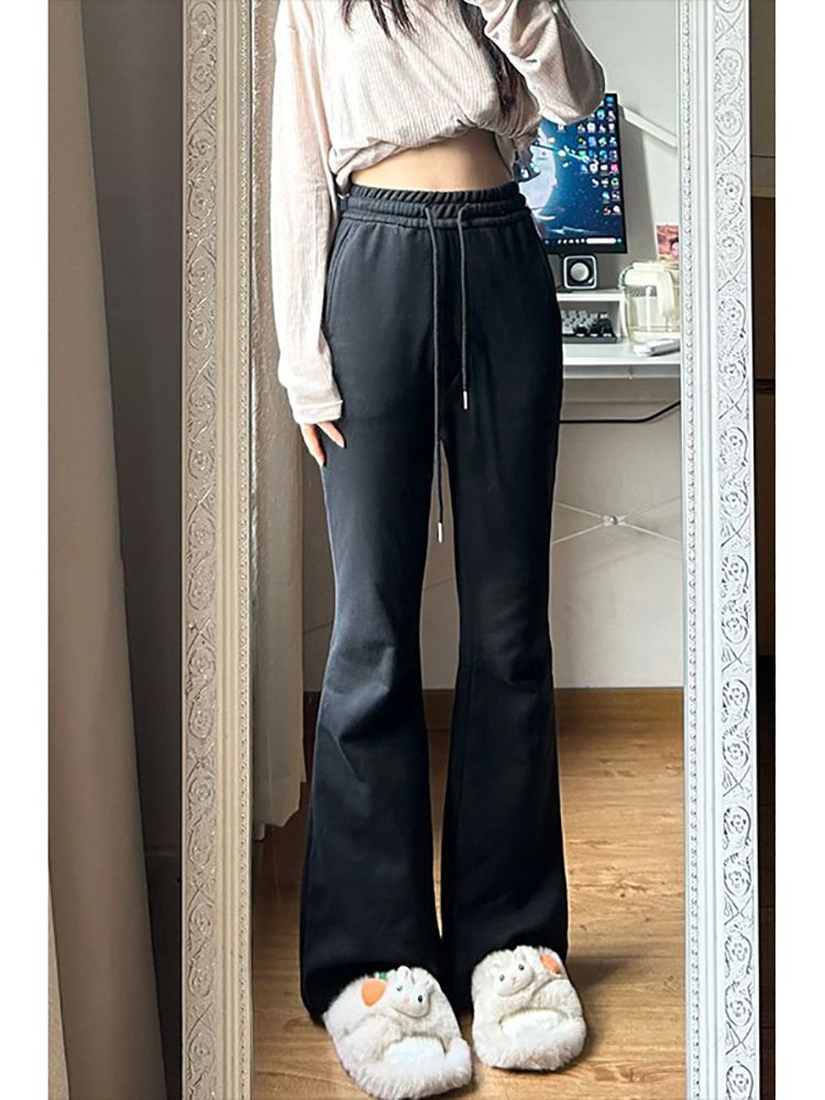 Black boot-cut casual pants for women  winter new high-waisted elastic slim slimming versatile straight flared pants